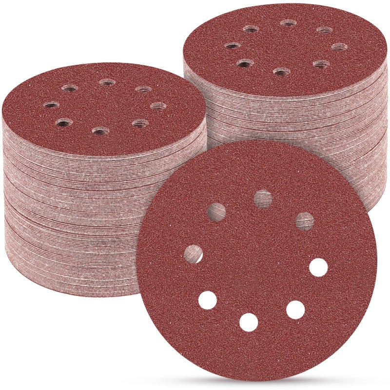 POTUINOM 100 PCS 5 Inch Sanding Discs 80 Grit Round Hook and Loop Sandpaper for Random Orbital Sander