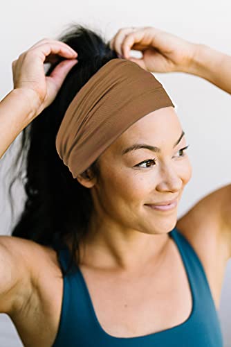 GiLi 2 Pack Wide Headbands for Women Boho African Knotted Non Slip Fashion Hair Bands Yoga Running Sports Workout Gym Head Wraps Elastic Soft Cotton Cloth Turbans Bandana for Girls (Brown,Red) - Image 3