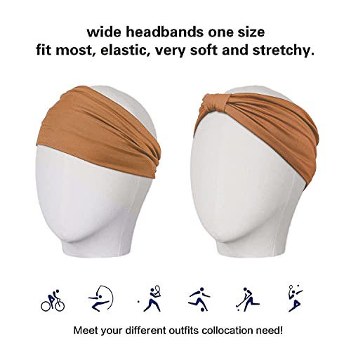 GiLi 2 Pack Wide Headbands for Women Boho African Knotted Non Slip Fashion Hair Bands Yoga Running Sports Workout Gym Head Wraps Elastic Soft Cotton Cloth Turbans Bandana for Girls (Brown,Red) - Image 5