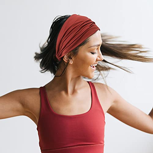 GiLi 2 Pack Wide Headbands for Women Boho African Knotted Non Slip Fashion Hair Bands Yoga Running Sports Workout Gym Head Wraps Elastic Soft Cotton Cloth Turbans Bandana for Girls (Brown,Red) - Image 2