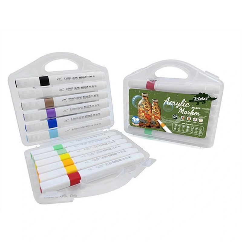 Washable Acrylic Marker Set 12 Colors – Round Tip 2mm – Plastic Box – No. 615
