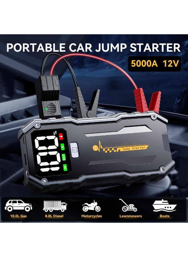 5000A Car Jump Starter Battery Pack (up to 10.0L Gas and 8.0L Diesel Engine), 12V Portable Car Battery Booster with 2.7" Display,USB-C Power Pack,USB QC3.0 - Image 2