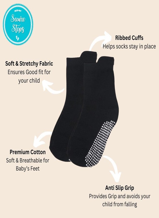 Secure Steps Non Slip Baby Socks for Kids 1-3 Years - Solid Anti Skid Cotton Socks for Toddlers | Non Slip Grip for Boys & Girls 12-36 Months | Everyday Wear | Pack of 6 - Image 4
