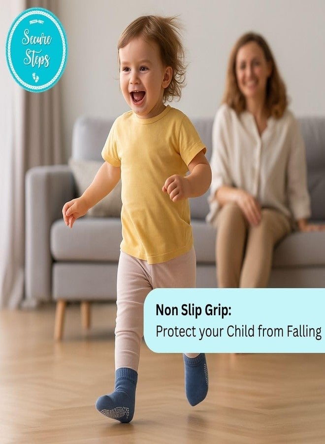 Secure Steps Non Slip Baby Socks for Kids 1-3 Years - Solid Anti Skid Cotton Socks for Toddlers | Non Slip Grip for Boys & Girls 12-36 Months | Everyday Wear | Pack of 6 - Image 2