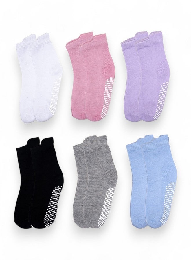 Secure Steps Non Slip Baby Socks for Kids 1-3 Years - Solid Anti Skid Cotton Socks for Toddlers | Non Slip Grip for Boys & Girls 12-36 Months | Everyday Wear | Pack of 6 - Image 1