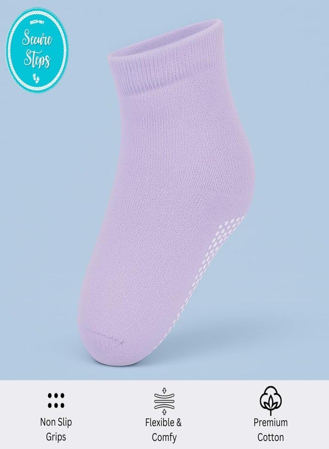Secure Steps Non Slip Baby Socks for Kids 1-3 Years - Solid Anti Skid Cotton Socks for Toddlers | Non Slip Grip for Boys & Girls 12-36 Months | Everyday Wear | Pack of 6 - Image 3