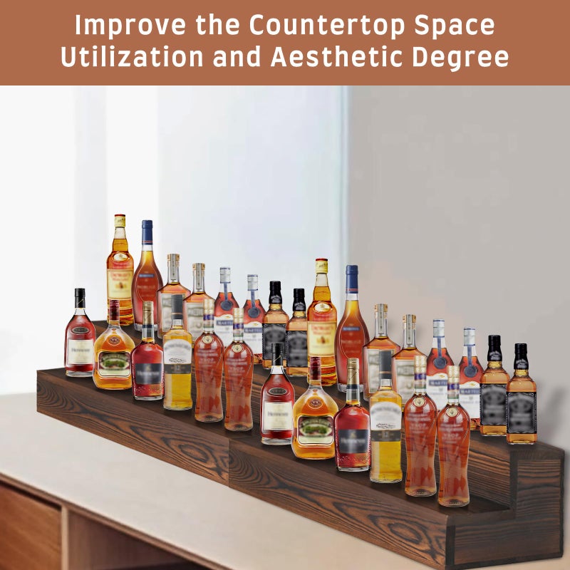 TIRYIUOU Liquor Bottle Display Shelf, 2 Pack Wood Bar Shelves, Tabletop Wine Rack, Bottle Stand for Liquor Display, Home Bar Display - Image 2