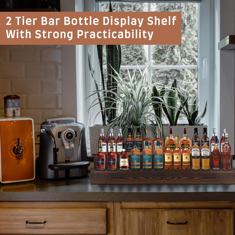 TIRYIUOU Liquor Bottle Display Shelf, 2 Pack Wood Bar Shelves, Tabletop Wine Rack, Bottle Stand for Liquor Display, Home Bar Display - Image 3