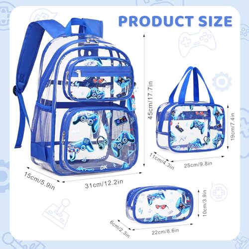 ACESAK Clear Backpack for Boys 3 Pcs Game Heavy Duty with Lunch Bag See Through Backpack Clear Bookbag Stadium Approved for Kids Middle High College School Travel Blue Games - Image 3