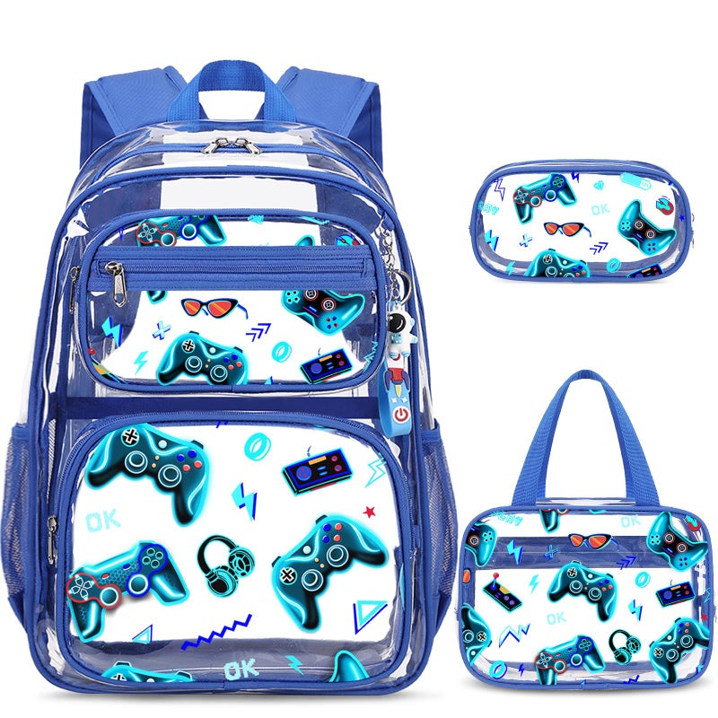 ACESAK Clear Backpack for Boys 3 Pcs Game Heavy Duty with Lunch Bag See Through Backpack Clear Bookbag Stadium Approved for Kids Middle High College School Travel Blue Games - Image 2