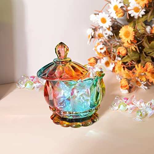 Joeyan 6 oz Colorful Embossed Glass Jars with Lid - Crystal Glass Candy Dishes - Iridescent Candy Jars Jewelry Box for Wedding, Party, Buffet Decorative - Image 4