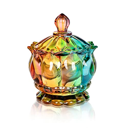 Joeyan 6 oz Colorful Embossed Glass Jars with Lid - Crystal Glass Candy Dishes - Iridescent Candy Jars Jewelry Box for Wedding, Party, Buffet Decorative - Image 1