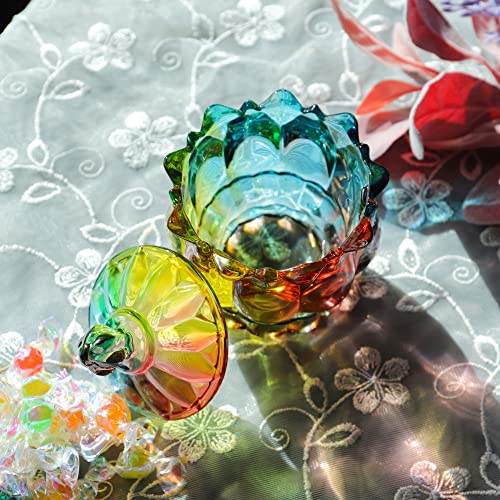 Joeyan 6 oz Colorful Embossed Glass Jars with Lid - Crystal Glass Candy Dishes - Iridescent Candy Jars Jewelry Box for Wedding, Party, Buffet Decorative - Image 5