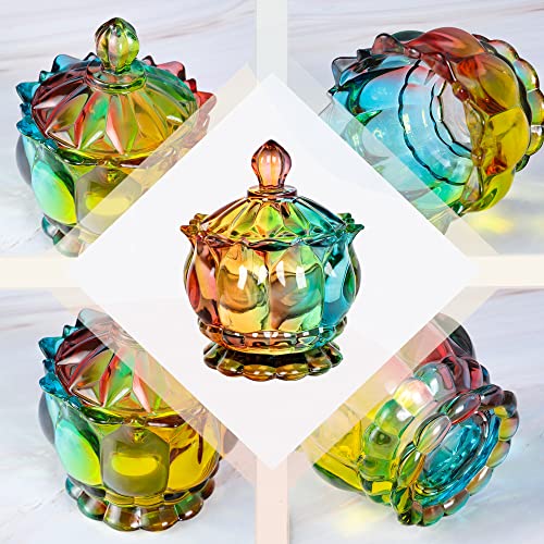 Joeyan 6 oz Colorful Embossed Glass Jars with Lid - Crystal Glass Candy Dishes - Iridescent Candy Jars Jewelry Box for Wedding, Party, Buffet Decorative - Image 3