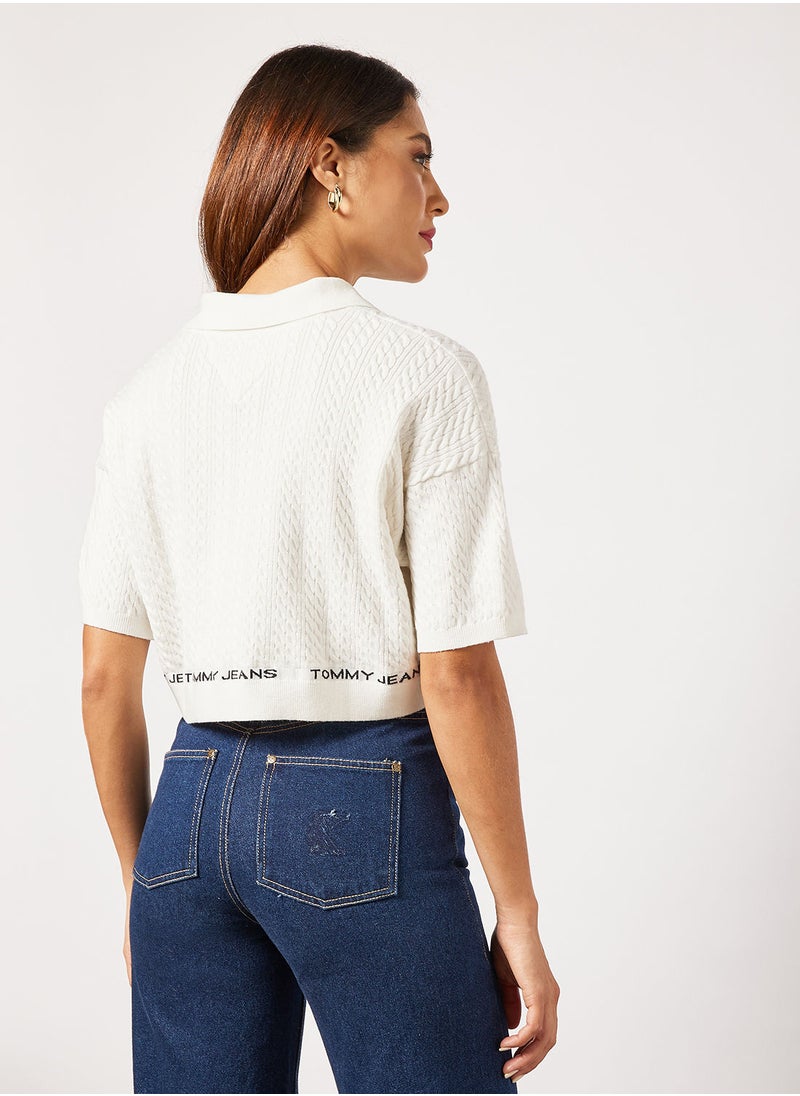 TOMMY JEANS - Cable Knit Crop Polo - Image 1