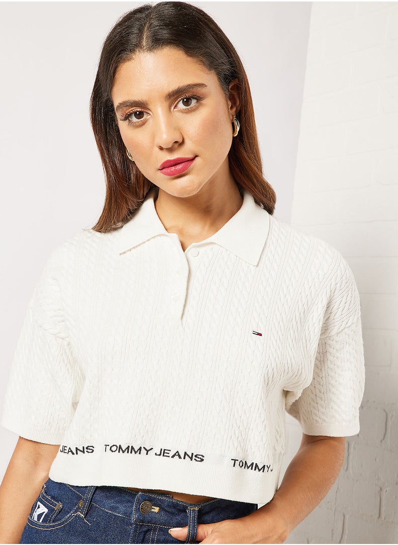 TOMMY JEANS - Cable Knit Crop Polo - Image 1