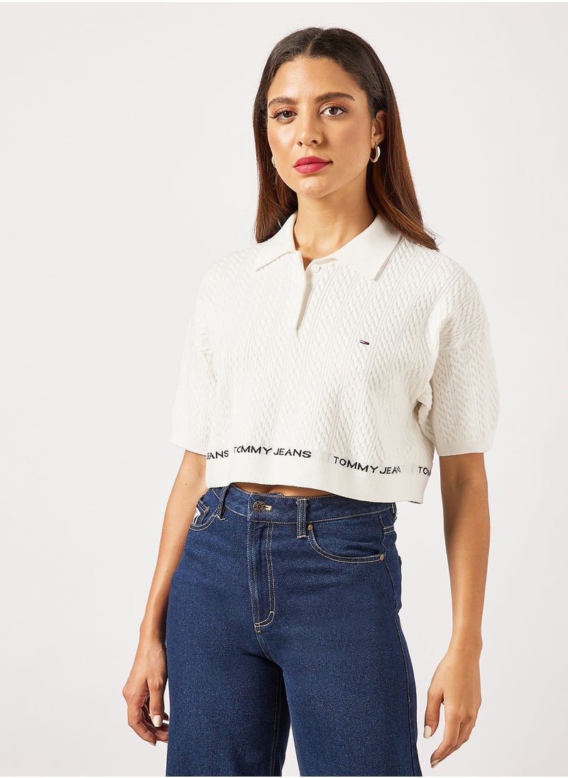 TOMMY JEANS - Cable Knit Crop Polo - Image 1