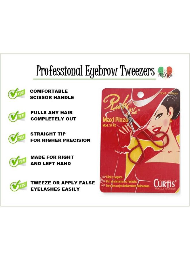 CURTIS Professional Salon Tweezers With Easy Scissor Handle The Best Precision Eyebrow Tweezers Men/Women; Portable Beauty Tools For Facial Hair Ingrown Hair Blackhead; Red 57Rc; Made In Mexico - Image 3