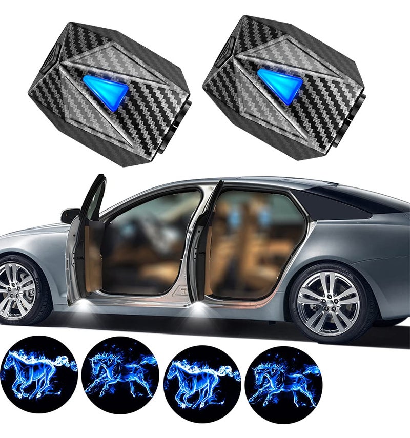 LZLRUN Animated Projection Welcome Light, Running Ice Fire Horse Door Welcome LED Light for Car - Image 1