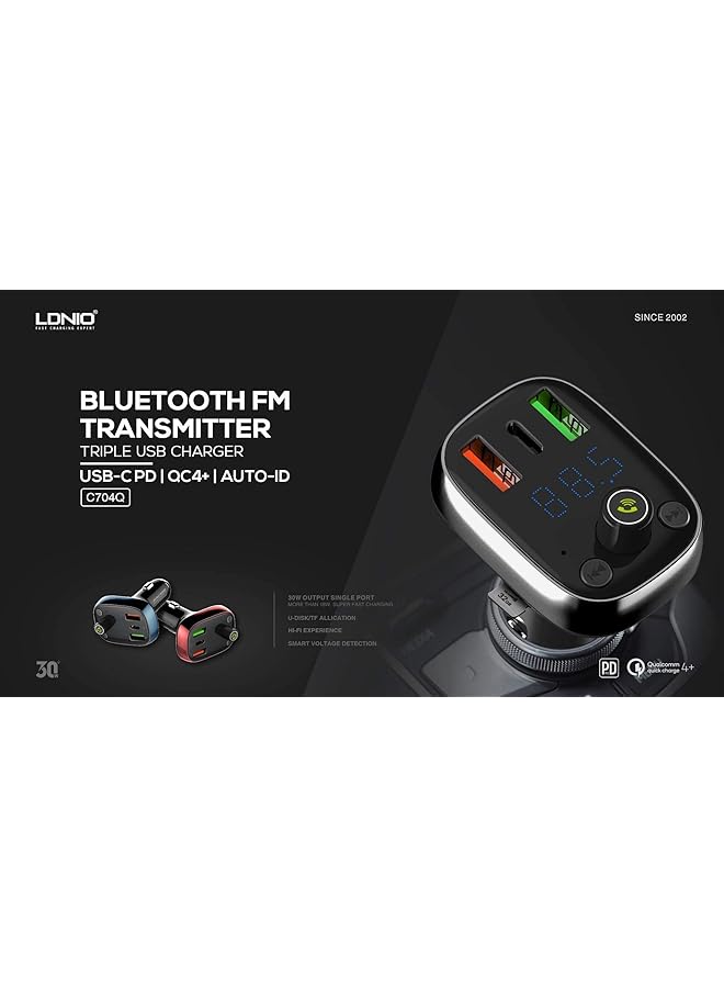 LDNIO C704Q Universal Bluetooth Fm Transmitter And Car Charger Pd/Qc4 + Usb Type-C Cable - Image 3