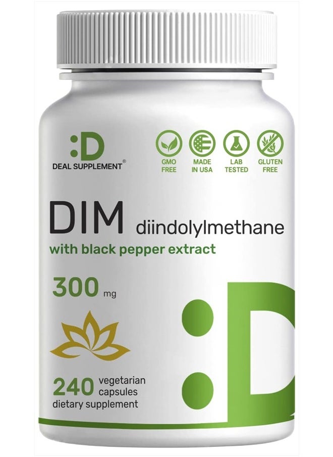 DEAL SUPPLEMENT DIM Supplement 300mg, 240 Caps, 4 Months Supply, Diindolylmethane DIM Plus Black Pepper Extract, Estrogen Balance, Supports Acne & PCOS Relief  - Image 1