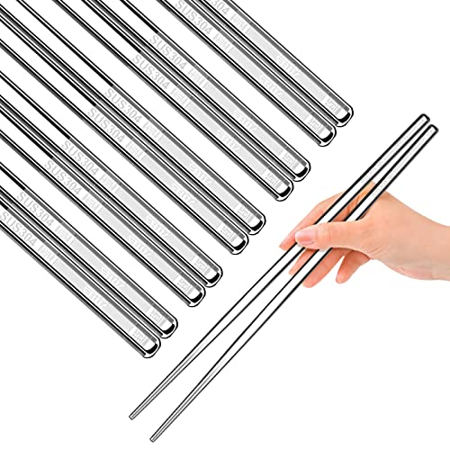 YTLX Premium Stainless Steel Metal Chopsticks, Reusable Silver Chopsticks Dishwasher Safe, Square Lightweight Non-Slip Chop Sticks Easy to Use for Home Kitchen Hotel Restaurant (Stainless steel, 8.7) - Image 1