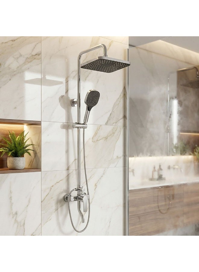 Milano Rocket Rain Shower Complete Set - Stainless Steel, DIY Installation, 5-Year Warranty, Modern Silver Finish, Includes Rain Shower & Shower Rod - Image 1