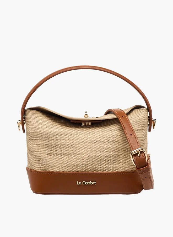 Le Confort Textured Satchel Bag With Twist Lock Closure