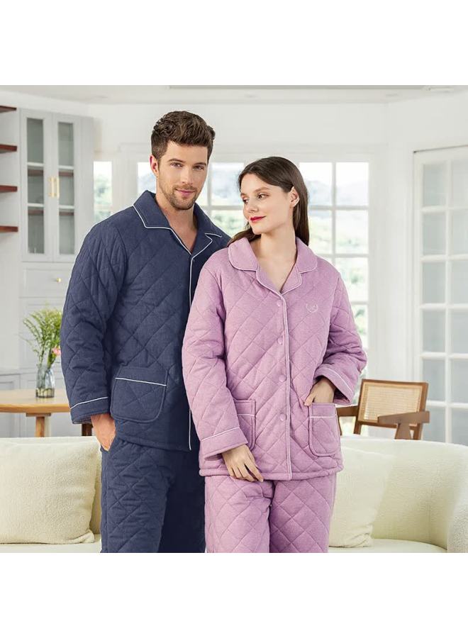 MEIBIAO American Standard Autumn Winter New Three-layer Thickened Quilted Couple Pajamas Men And Women Casual Homewear Warm Set Pink Rose Red 2XL - Image 5