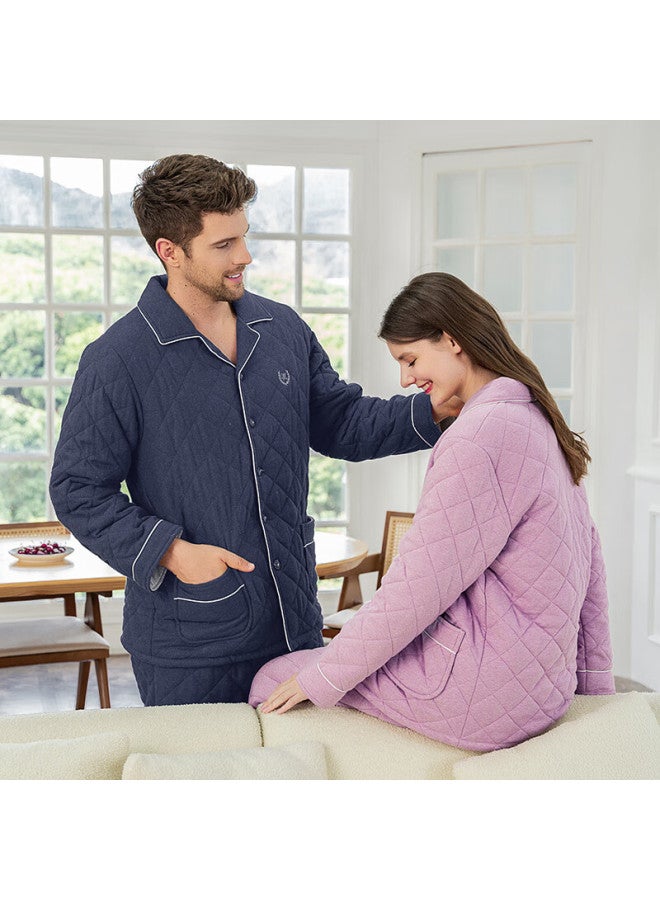 MEIBIAO American Standard Autumn Winter New Three-layer Thickened Quilted Couple Pajamas Men And Women Casual Homewear Warm Set Pink Rose Red 2XL - Image 4