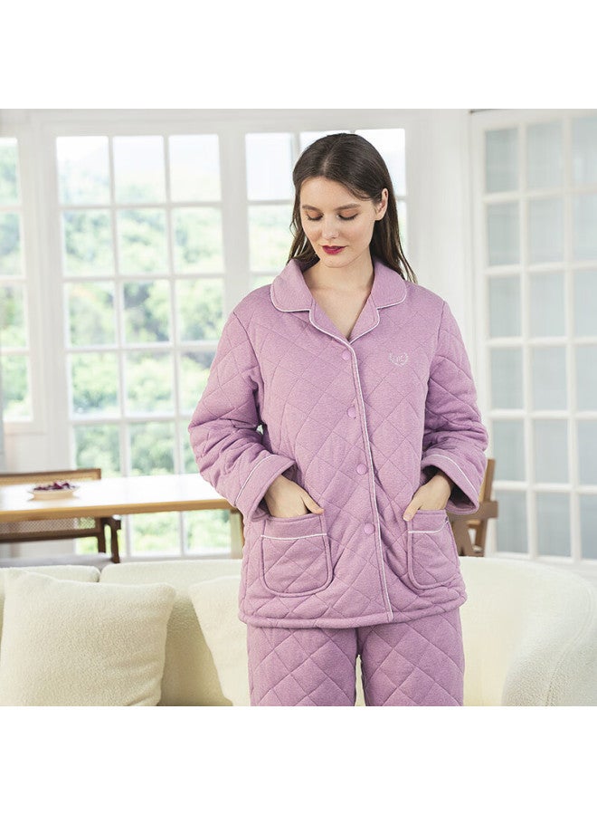 MEIBIAO American Standard Autumn Winter New Three-layer Thickened Quilted Couple Pajamas Men And Women Casual Homewear Warm Set Pink Rose Red 2XL - Image 2