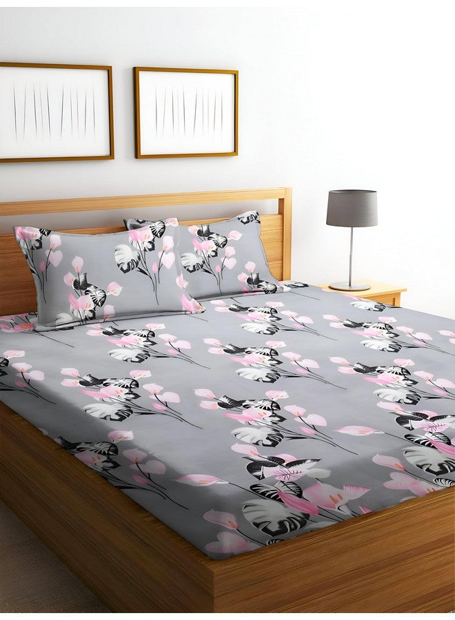 STARNSTYLE Polycotton 220 TC Floral Printed King Size Double Bedsheet with 2 Pillow Covers, (90 x 90 Inches, Grey Floral - Image 1