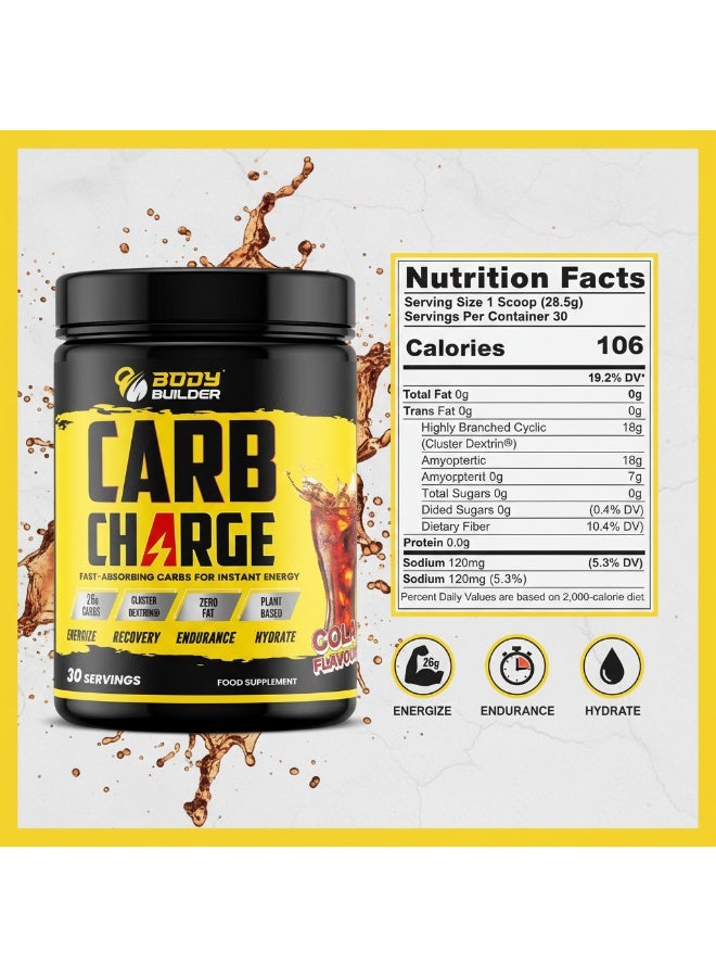 Body Builder Carb Charge Performance Carbohydrate Powder, Cola Flavor, 26g Carbs Per Serving, Cluster Dextrin®, Sugar-Free, Plant-Based - Image 2