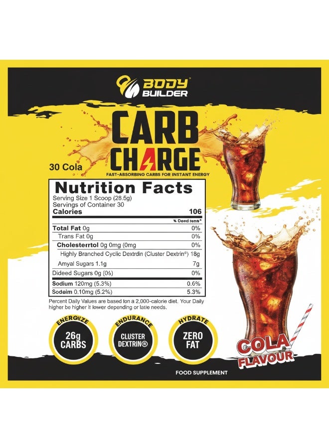 Body Builder Carb Charge Performance Carbohydrate Powder, Cola Flavor, 26g Carbs Per Serving, Cluster Dextrin®, Sugar-Free, Plant-Based - Image 3