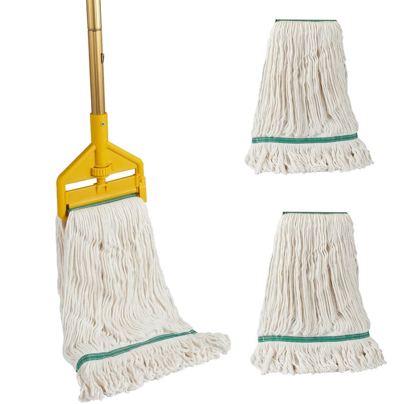 Midoneat Commercial Industrial Heavy Duty Mop with Two Extra Replacement Mop Head60 Long Handle LoopedEnd String Wet Cotton Mops for Floor Cleaning