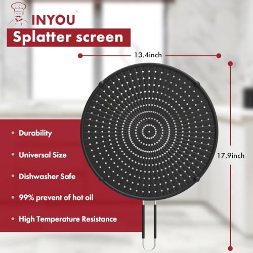 INYOU Silicone Splatter Screen for Frying Pan Suitable for 13” Pans, Multi-Use Grease Splatter Guard Heat Resistant to Hot Oil Food Safety Oil Splash Guard - Image 2
