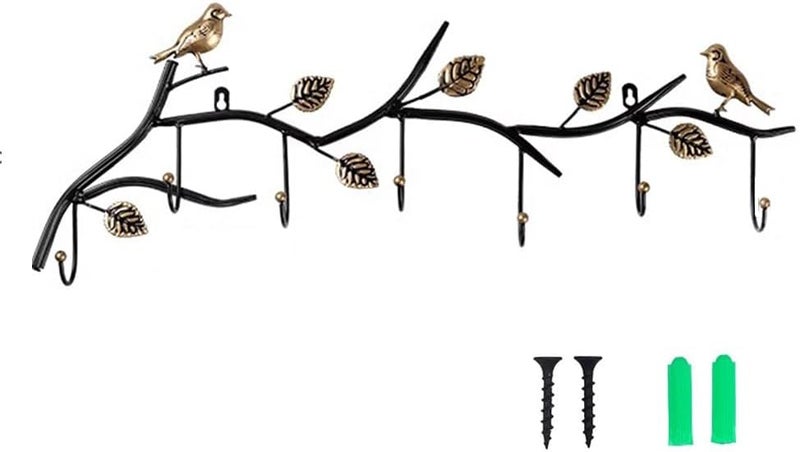 Primst Vintage Metal Wall Mounted Coat Rack with 7 Hooks Birds on Tree Branch Wall Hanger Hook Rack for Keys Hats Coats Towels Scarves 7 Hooks - Image 1