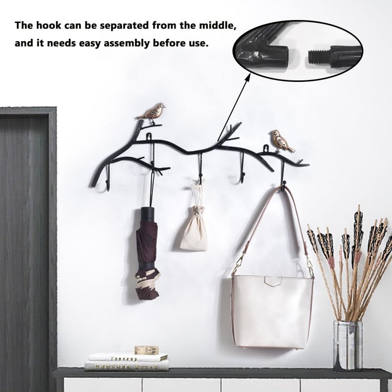 Primst Vintage Metal Wall Mounted Coat Rack with 7 Hooks Birds on Tree Branch Wall Hanger Hook Rack for Keys Hats Coats Towels Scarves 7 Hooks - Image 3