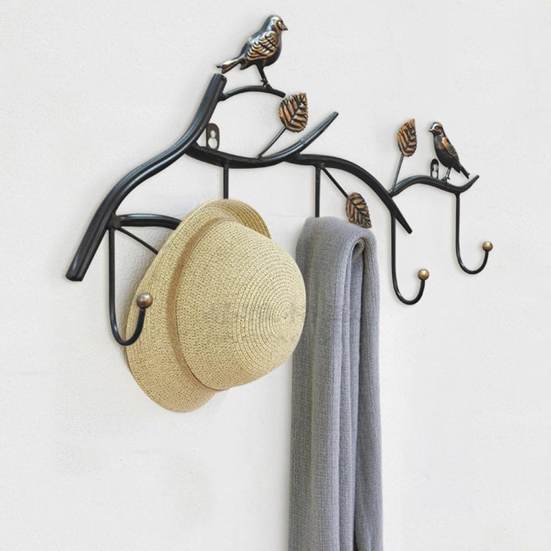 Primst Vintage Metal Wall Mounted Coat Rack with 7 Hooks Birds on Tree Branch Wall Hanger Hook Rack for Keys Hats Coats Towels Scarves 7 Hooks - Image 2