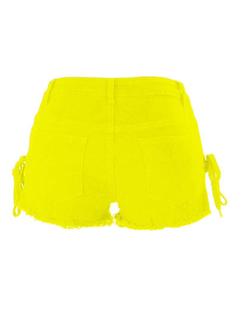 Loquat Mid-rise Split Bandage With Ripped Tassels For Women's Denim Shorts  - Image 2