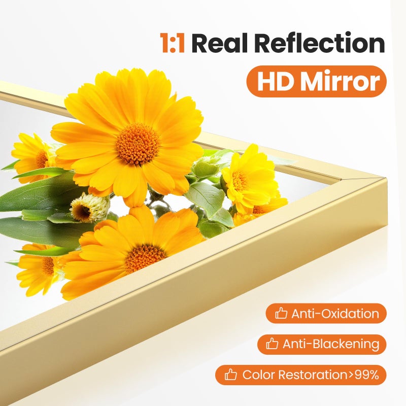 NEWBULIG 22X30 Inch Arched Bathroom Mirror for Wall, Vanity Bathroom Mirrors for Over Sink Tempered Glass, Anti-Rust Arched Metal Framed, Hangs Horizontally or Vertically, Farmhouse Home Decor, Gold - Image 4