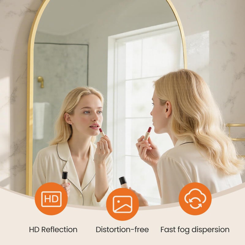 NEWBULIG 22X30 Inch Arched Bathroom Mirror for Wall, Vanity Bathroom Mirrors for Over Sink Tempered Glass, Anti-Rust Arched Metal Framed, Hangs Horizontally or Vertically, Farmhouse Home Decor, Gold - Image 3