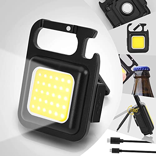 Geocell Geocell Mini Flashlight 800Lumens Cob Bright Rechargeable Keychain Flashlights 4 Light Modes Portable Pocket Light with Folding Bracket Bottle Opener and Magnet Base for Camping Fishing Walking  - Image 1