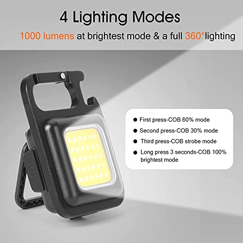 Geocell Geocell Mini Flashlight 800Lumens Cob Bright Rechargeable Keychain Flashlights 4 Light Modes Portable Pocket Light with Folding Bracket Bottle Opener and Magnet Base for Camping Fishing Walking  - Image 5