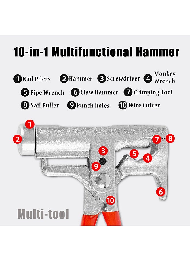 Generic - 10-in-1 Hammer Pocket Multitool Multifunctional Pliers Multiuse Tool with Carpenter Hammer Screwdriver Nail Pliers/Puller Pipe Monkey Wrench Wire Cutter for Camping Emergencies - Image 1