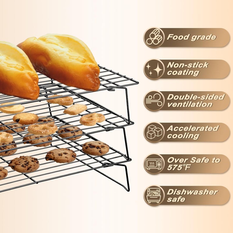 Pleafind 3 Pieces Stackable Cooling Rack Set, 16 x 10 Inch Stainless Steal Roasting Rack, Cooling Racks for Cooking, Baking, Roasting, Grilling, Oven and Dishwasher Safe - Image 4