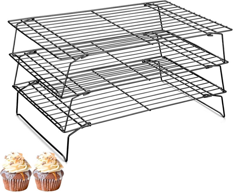 Pleafind 3 Pieces Stackable Cooling Rack Set, 16 x 10 Inch Stainless Steal Roasting Rack, Cooling Racks for Cooking, Baking, Roasting, Grilling, Oven and Dishwasher Safe - Image 1