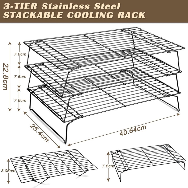Pleafind 3 Pieces Stackable Cooling Rack Set, 16 x 10 Inch Stainless Steal Roasting Rack, Cooling Racks for Cooking, Baking, Roasting, Grilling, Oven and Dishwasher Safe - Image 2
