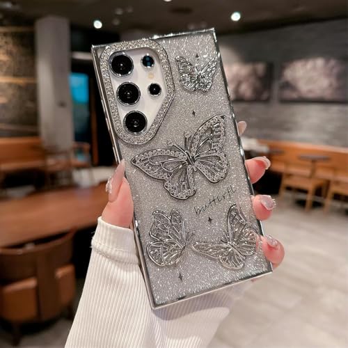 Elzzi Electroplated Butterfly Phone Cover for Samsung S25 Ultra Case, Showcasing Pearlescent Diamond Soft TPU, Camera Protection, Shockproof, Drop-Resistant Stylish for Girls & Women (Silver) - Image 4