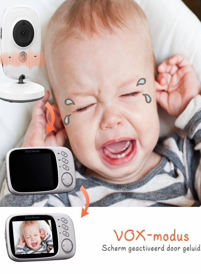 شاشة فيديو لاسلكية للأطفال بشاشة LCD مقاس 3.2 بوصة مع مراقبة درجة الحرارة للرؤية الليليةجهاز مراقبة الاطفال - Image 3